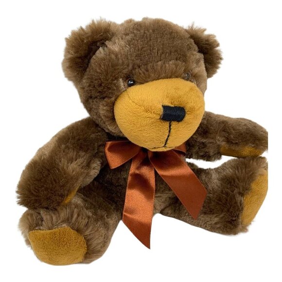 Napco Plush Teddy Bear 8in Soft Brown Plush Stuffed Animal Satin Ribbon Gift - Picture 2 of 9